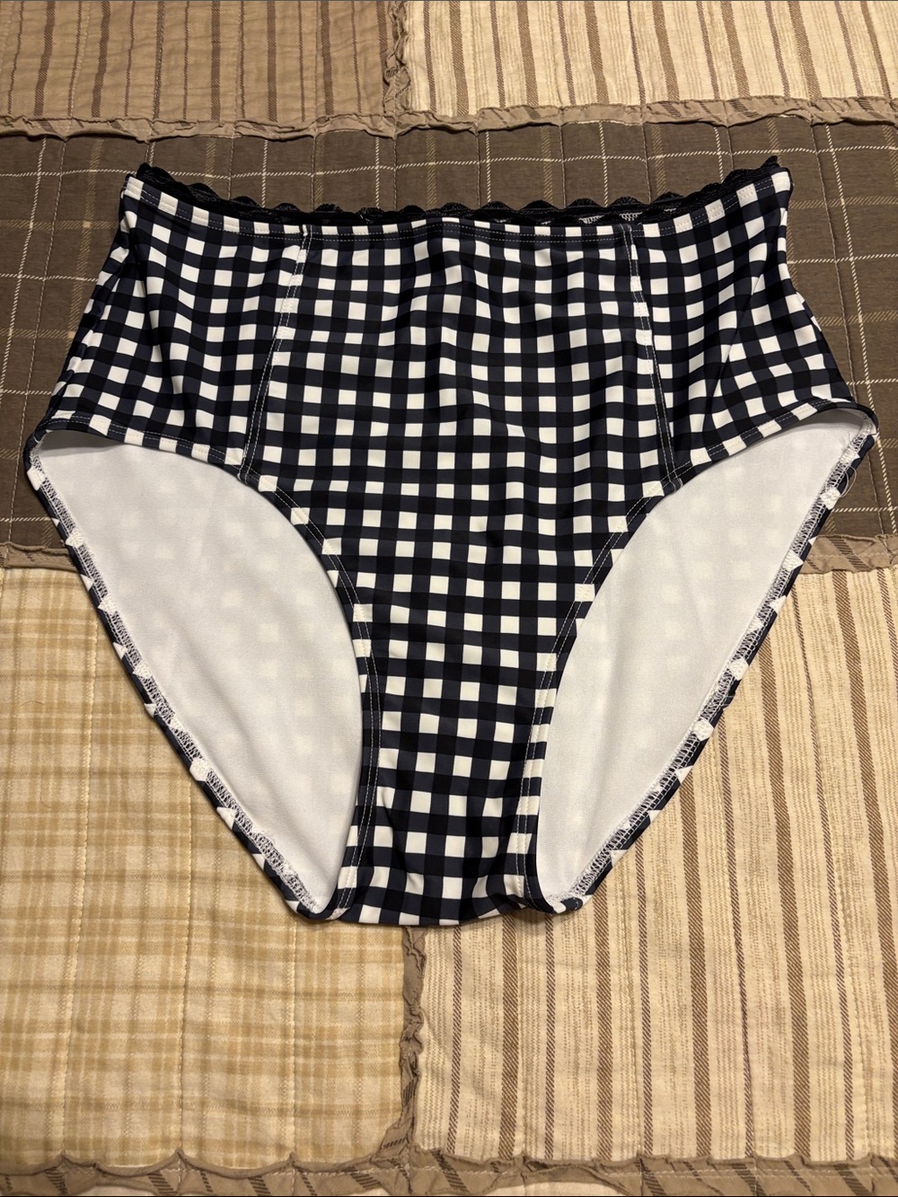 Lime Ricki Black and White Gingham High Waist Bikini Bottoms